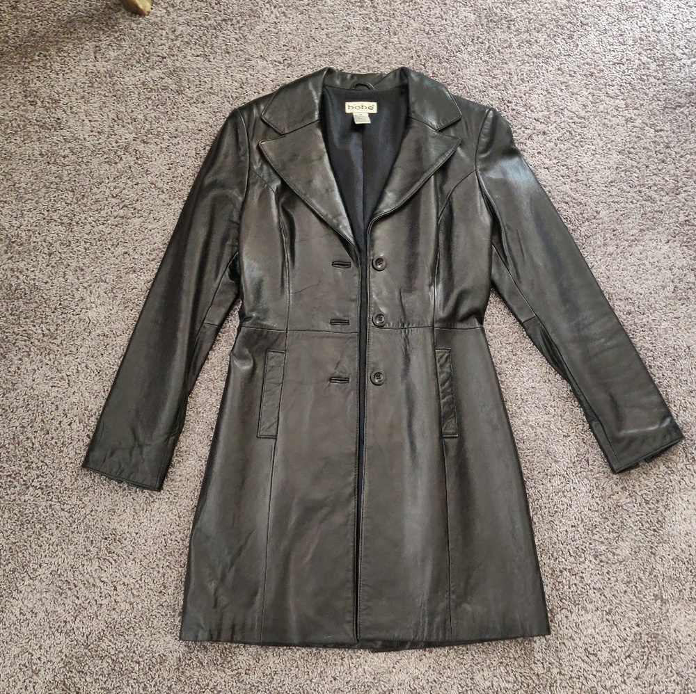 Soft real leather black BeBe dress jacket coat szM